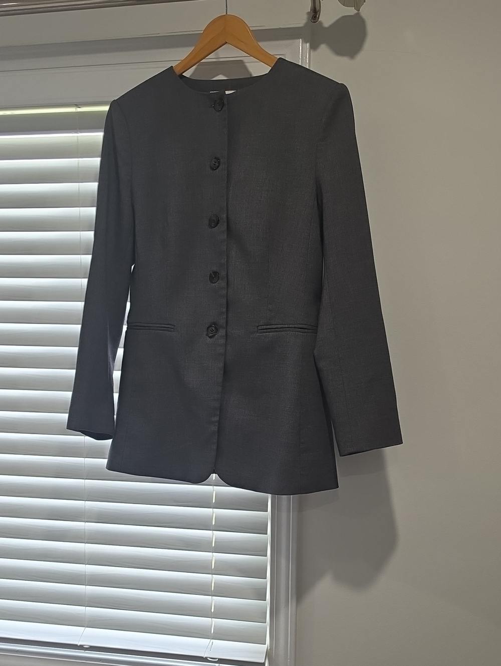 Classic Women's Dark Gray Button-Front Blazer Jacket